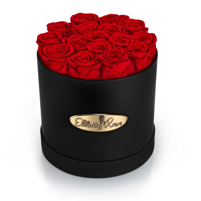 16 Preserved Roses Round Display Box – Black