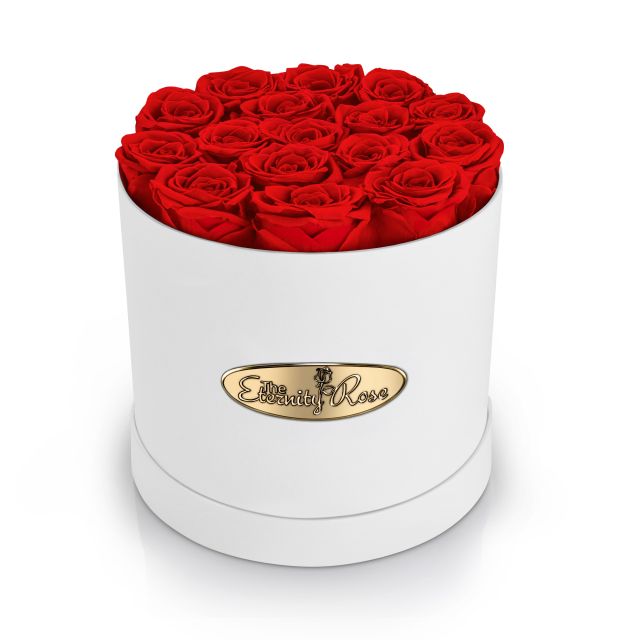 16 Preserved Roses Round Display Box – White