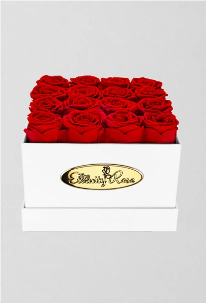 16 Preserved Roses White Square Box