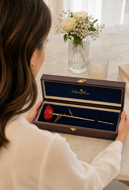 Red Glazed Rose Stitched PU Leather Case