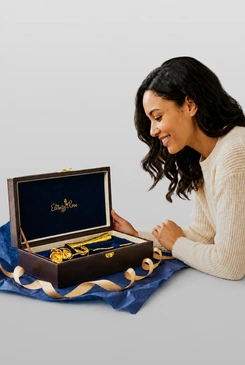 Anniversary gift with gold rose in presentation case